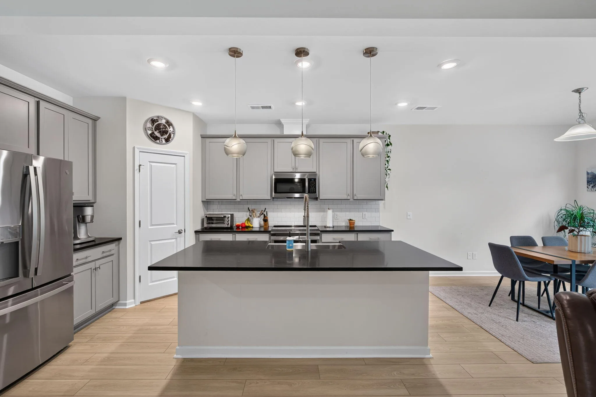 Kitchen island with pendant lights